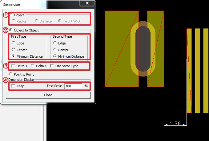 Measure Added Option: Metal Mask Manager내 Measure 기능추가 1 Object Size 측정기능추가 (Radius, Diameter, Height/Width) 2