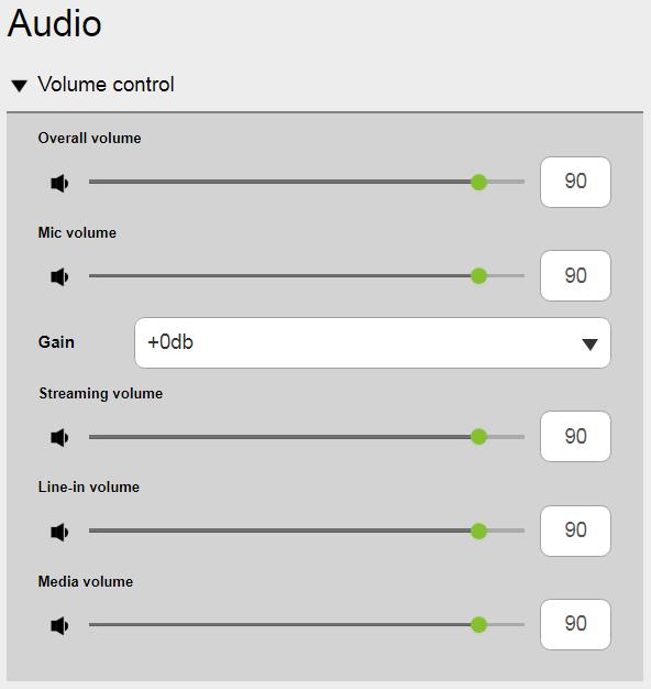 로그인인증을변경하기위해, 새로운사용자이름과암호를입력합니다. 새로운암호를입력 후 Apply 를클릭합니다. 오디오설정 오디오설정에접속하기위해, 관리자로웹인터페이스에로그인한후 Video & Audio > Audio 로 이동합니다. 볼륨제어 : 슬라이더바를움직이거나볼륨값을변경하여볼륨설정을조정합니다.