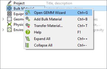 EDEM 에서제공하는 GEMM Database 를통해입자특성에맞는적절한 input deck 를찾아불러옵니다.