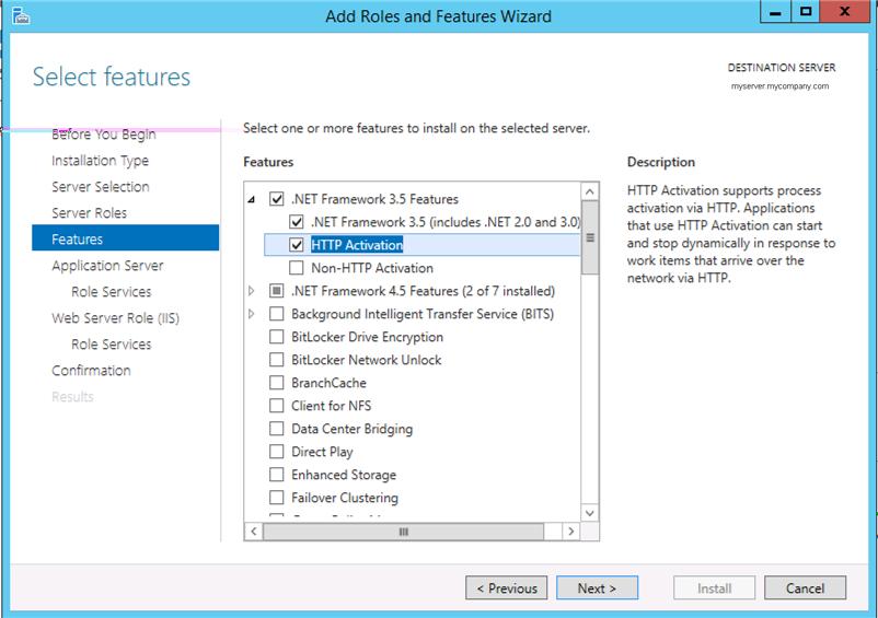 참고 Windows Server 2008 R2에서다음옵션을선택합니다..NET Framework 3.