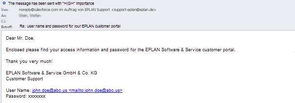 특정 " 연락처언어 " 를선택합니다 " 언어 " 드롭다운을사용합니다. 모든 " EPLAN Solution Center" 의메일은이언어로발송되고 " 고객포털인터페이스언어 " 에는영향을 주지않습니다. 제공한이메일주소로즉각적인응답을받게됩니다.