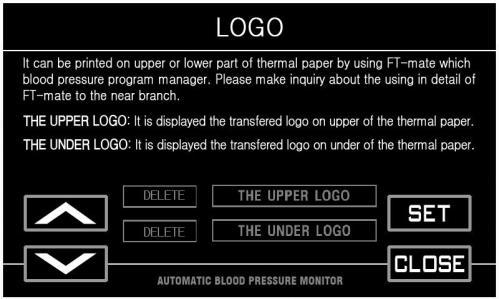 - SET 버튼을눌러설정을완료합니다. - CLOSE 버튼을눌러 SYSTEM SETUP 화면으로나갑니다. <LOGO ( 로고 )> 로고의위치를상단에할지하단에할지선택합니다.