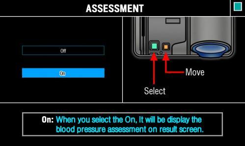 2 LOGO ( 로고 ) 써멀지인쇄시, 상단에병원명, 전화번호등의로고를표시할수있습니다. 로고는전용프로그램을사용하며로고전송이나변경은당사거래처로연락하십시오. 3 ASSESSMENT ( 혈압판정 ) 혈압판정유무를설정합니다.