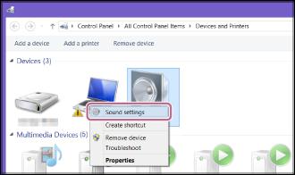 1. [Devices] 의 [] 를마우스오른쪽버튼으로클릭하여나타나는메뉴에서 [Sound settings] 를선택하십시오. 2.