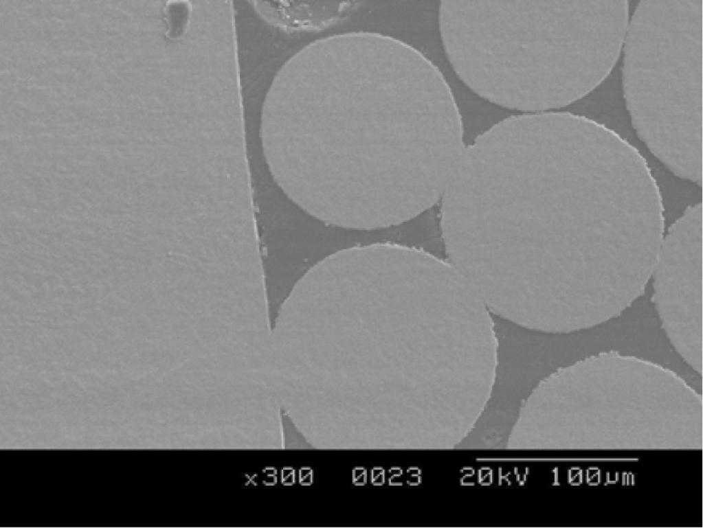 9. SEM image of core and Ti balls (125 µm) sintered by spark plasma sintering. ball core x x š.