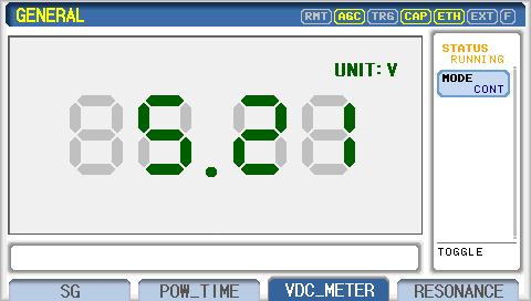 2.21 GENERAL» VDC_METER 사용법 2.21.1 개요 GENERAL 메뉴의 VDC Meter 기능은 RWC5010A 의후면패널에위치한 VDC IN 포트로입력되는신호의전압을측정하는간단한 Volt-meter 이다.