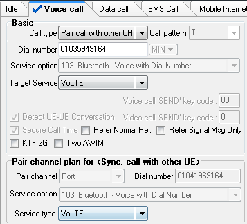 VoLTE 및 CSFB 측정 (3) Plan 설정 Pair call with other CH 설정 (착신 채널 설정) 착싞단말의 왼쪽 체크박스는, 발싞단말 Plan 설정시 자동으로 선택됩니다. 착싞단말의 전화번호를 Local Num에 입력해주세요.