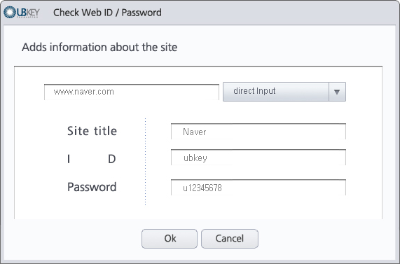 9.1. Check Web ID / Password 사이트 등록하기 1 <그림 1> 화면에서 'Add Site'를 선택하시면 <그림 2>와 같은 입력 창이 열립니다. 2 'a'에 사용하려는 사이트의 URL을 입력하세요.