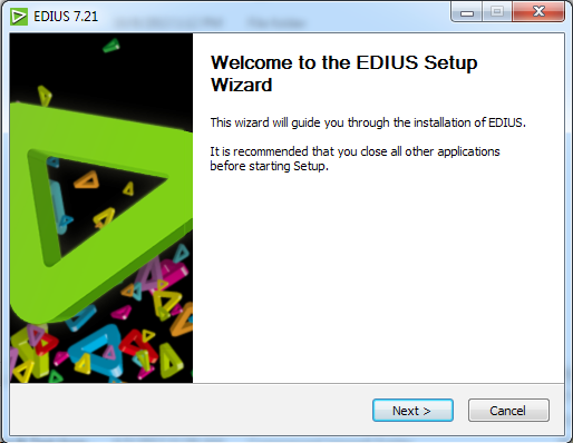 EDIUS 설치 EDIUS 설치 드라이브에 EDIUS 7 DVD를 넣고, EDIUS DVD에서 Setup을 실행합니다. 설치가 실행 되는 화면을 볼 수 있습니다.
