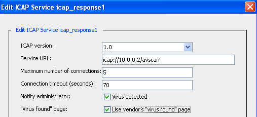 7: ICAP ICAP ProxySG. ProxyAV ICAP. ICAP : 1. Configuration > External Services > ICAP Services. 2. New. 3. ICAP service name icap_response1 OK. 4. icap_response1 Edit. Edit ICAP Service.