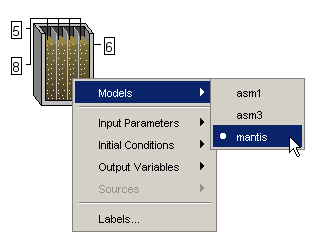 사용자 맞춤 171 공정 모델 편집하기!MENU ITEM:!Composite Variables!HEADER:!Volatile Fraction display ivt!vss/tss ratio!gvss/gtss!header:!composite Variables display x!total suspended solids!g/m3 display vss!