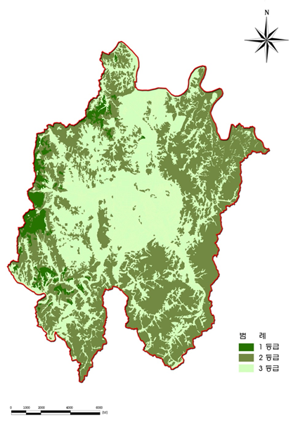 Ⅱ. 대전시 자연환경 현황 생태자연도 환경부에서 제공한 대전시의 생태자연도 등급 - 1등급 : 대전 서부 외곽 산림에 일부 1등급으로 지정 -