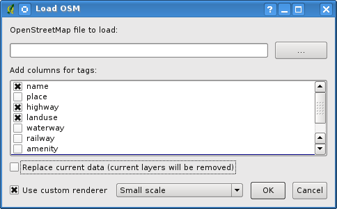 12.14. OpenStreetMap 플러그인 모든 위젯, 버튼 및 대화상자에 대한 보다 자세한 정보는 각자의 기 능 ( 편집, 식별 등) 별로 아래에 설명되어 있습니다. 12.14.3. OSM 데이터 로드하기 OSM 플러그인을 시작한 후 첫 번째로 해야할 작업은 OSM 파일에 서 데이터를 불러오는 것입니다.