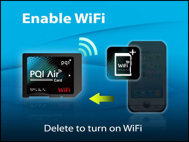 Wi-Fi를 사용하도록 수동으로 설정하기 기본으로 PQI Air Card가 장착된 휴대형 장치를 켜면 Wi-Fi 기능이 자동으로 시작됩니다. Wi-Fi 모드가 사용하지 않도록 설정된 경우 이 기능을 수동으로 켜야 합니다. 1.
