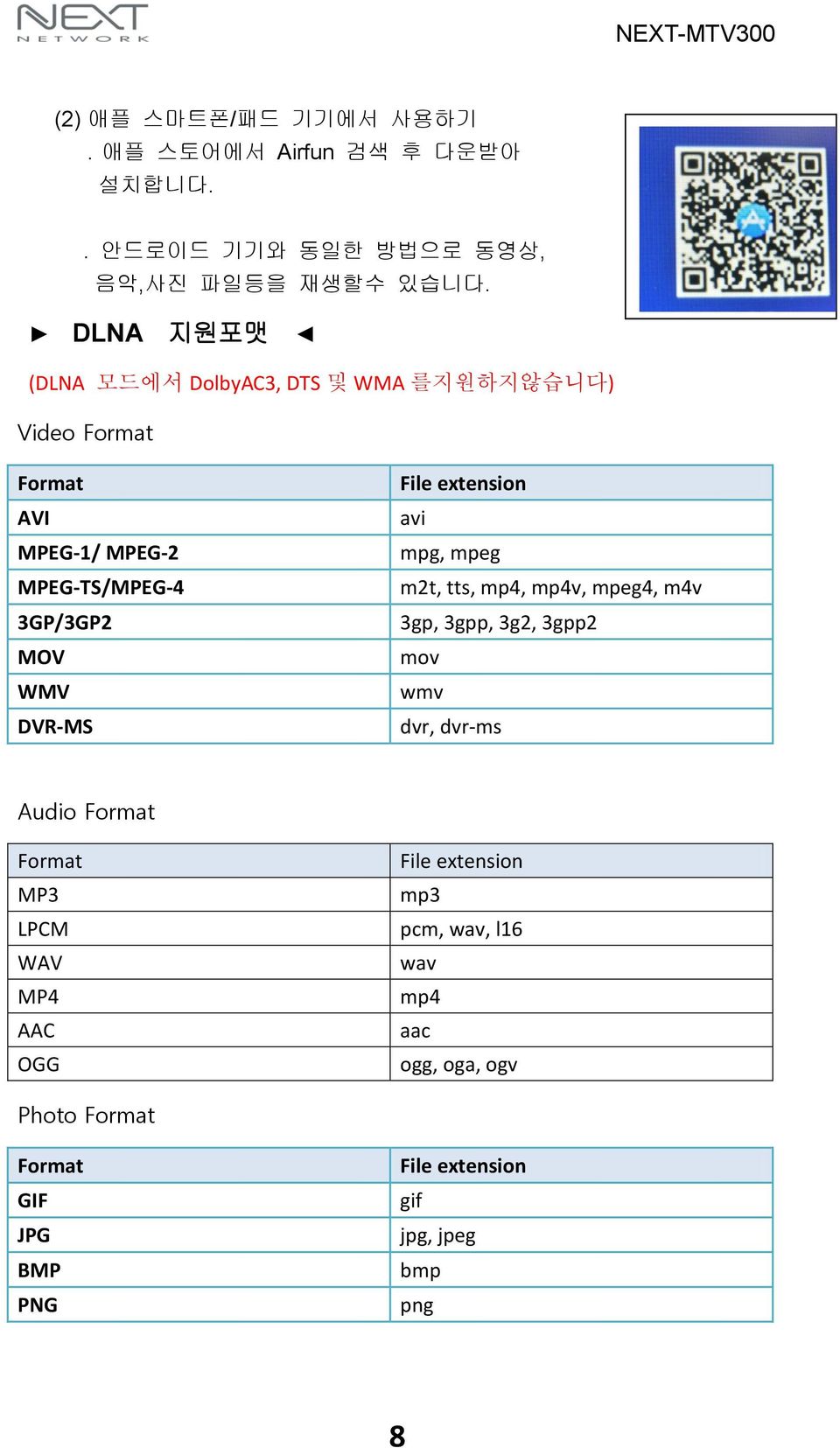 File extension avi mpg, mpeg m2t, tts, mp4, mp4v, mpeg4, m4v 3gp, 3gpp, 3g2, 3gpp2 mov wmv dvr, dvr-ms Audio Format Format MP3