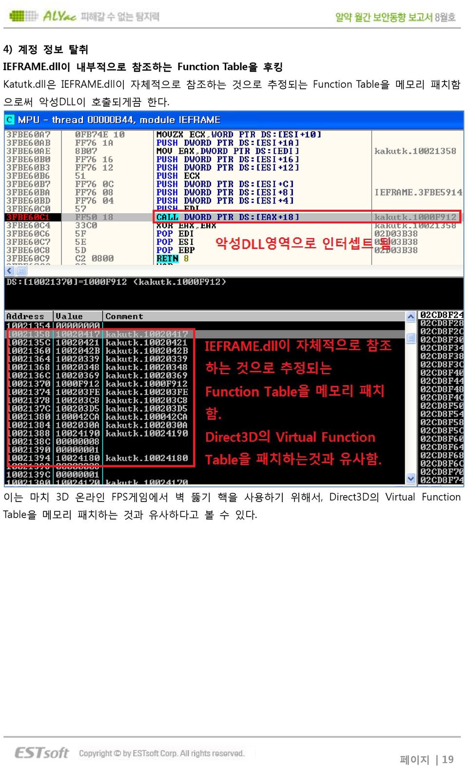 dll이 자체적으로 참조하는 것으로 추정되는 Function Table을 메모리 패치함 으로써 악성DLL이