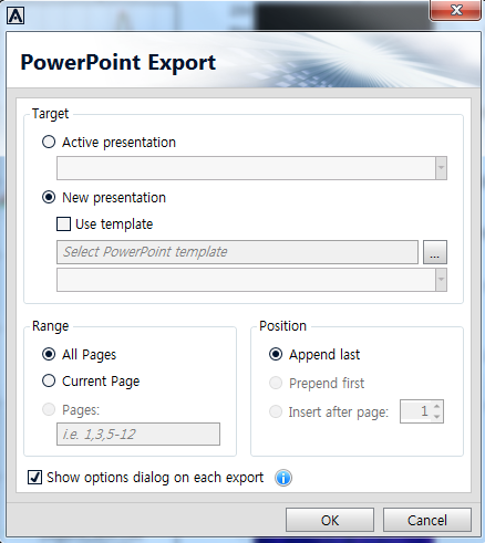 PPT, PDF, Image 로 Export Data Viewer 에서 정리한 결과를 Image, PPT, PDF, Report format 으로 보낼 수 있으며 Power Point Export 는 New
