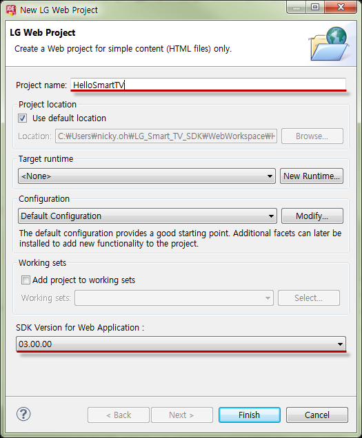 프로젝트 생성 및 동작 Eclipse 메뉴 - [File > LG Web Project] Step 1. LG 웹 프로젝트 생성 Step 2.