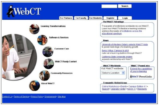 WebCT/BlackBoard WebCT는 캐나다 브리티쉬 컬럼비아 대학에서 개발된 시스템으로 Java, Pearl, Microsoft SQL 및