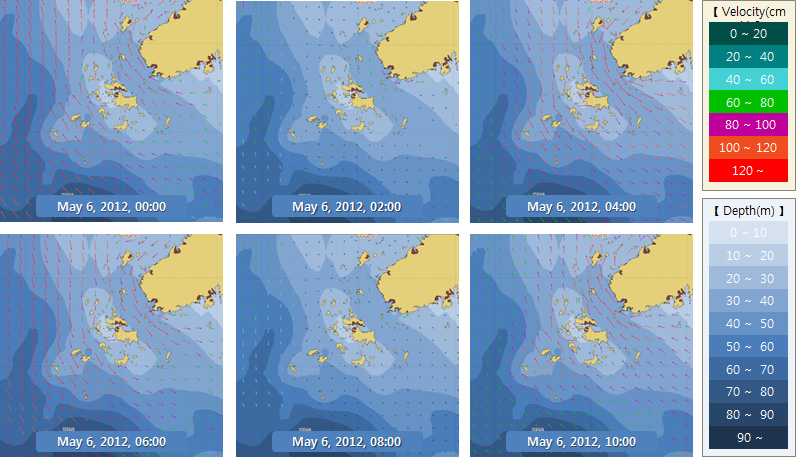 진도 지역의 2004년에서 2013년까지 10년간 수온 변화를 살펴보면 표층수온의 경우 6.1~26.1 를 보 였다. 이는 기온변화 패턴에 맞추어 여름철에는 21~ 26 의 고수온을 보였으며 겨울철에는 6~9 의 저 수온을 나타내었다. 저층 수온은 6.0~25.6 로 표층 수온과 유사한 변화 패턴을 보였다 (Fig. 9).