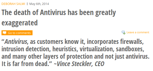 Antivirus is dead?! 반론 - 단순 시그니처 기반 제품이 아닌 다양한 기능 탑재로 진화 중 * source : http://support.pandasecurity.