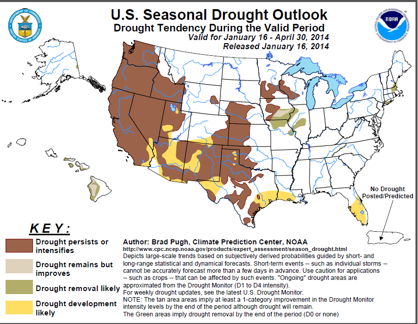 그림 12> 미국의 현재 가뭄 상태 그림 13> 미국의 가뭄 상태 예상 자료 : USCD Drought Monitor 자료 : USCD