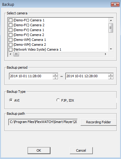 Smart Player ICON 메뉴 설명 백업 백업 하고자 하는 1. 카메라 2. 백업기간 (날짜 및 시간) 3.