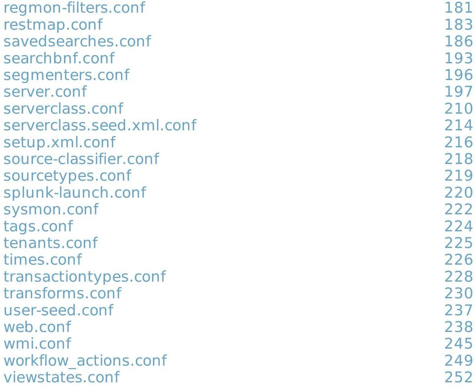 conf tags.conf tenants.conf times.conf transactiontypes.conf transforms.conf user-seed.conf web.conf wmi.