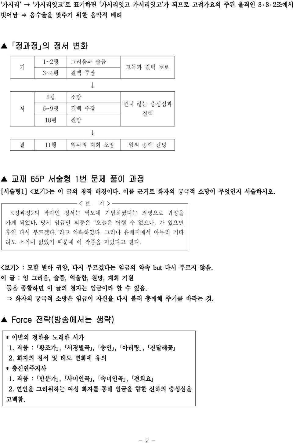 라고 약속하였다. 그러나 유배지에서 아무리 기다 려도 소식이 없었기 때문에 이 작품을 지었다고 한다. <보기> : 모함 받아 귀양, 다시 부르겠다는 임금의 약속 but 다시 부르지 않음. 이 글 : 임 그리움, 슬픔, 억울함, 원망, 재회 기원 둘을 종합하면 이 글의 청자는 임금이라 할 수 있음.