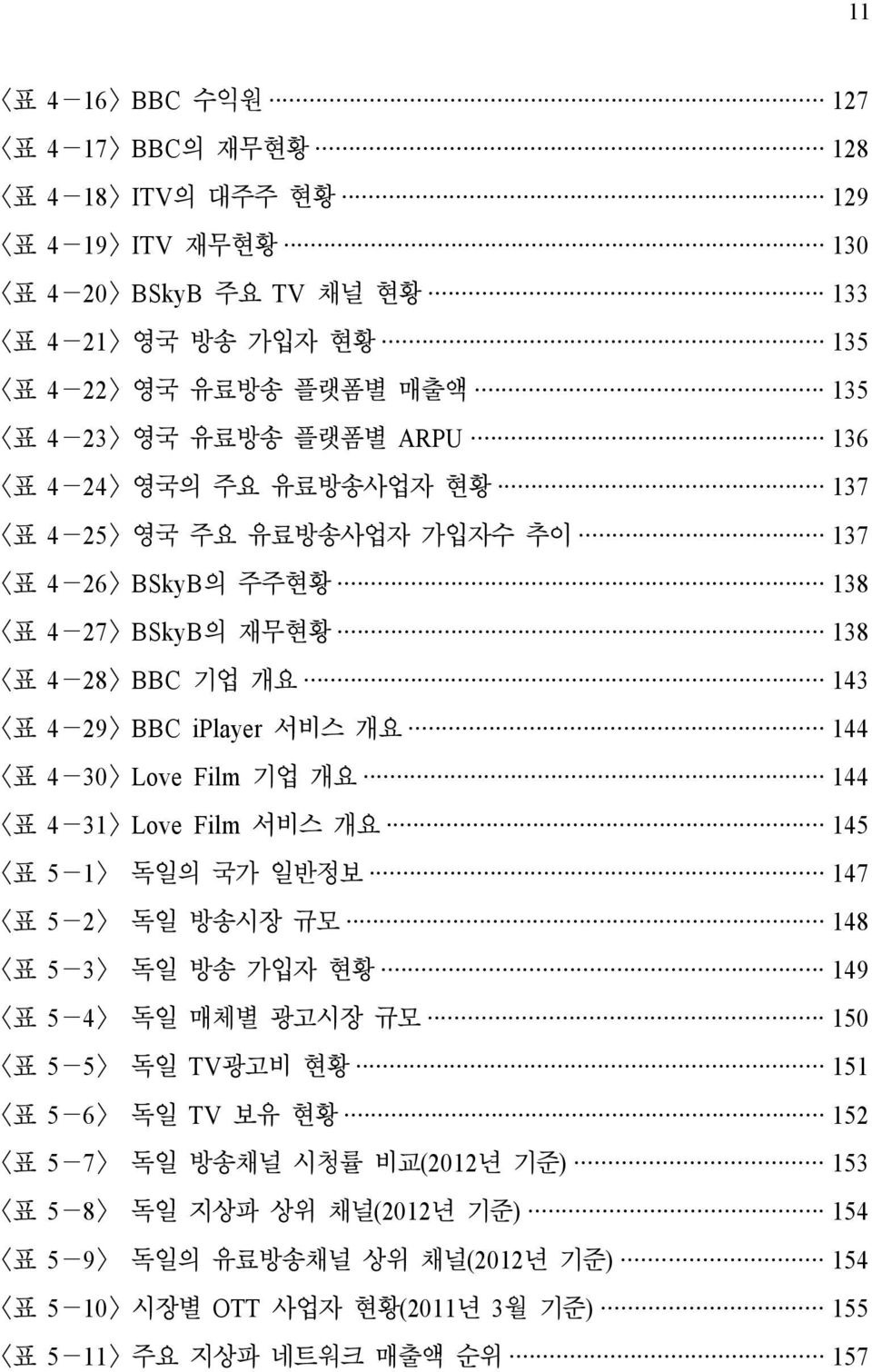 4-30> Love Film 기업 개요 144 <표 4-31> Love Film 서비스 개요 145 <표 5-1> 독일의 국가 일반정보 147 <표 5-2> 독일 방송시장 규모 148 <표 5-3> 독일 방송 가입자 현황 149 <표 5-4> 독일 매체별 광고시장 규모 150 <표 5-5> 독일 TV광고비 현황 151 <표 5-6> 독일 TV