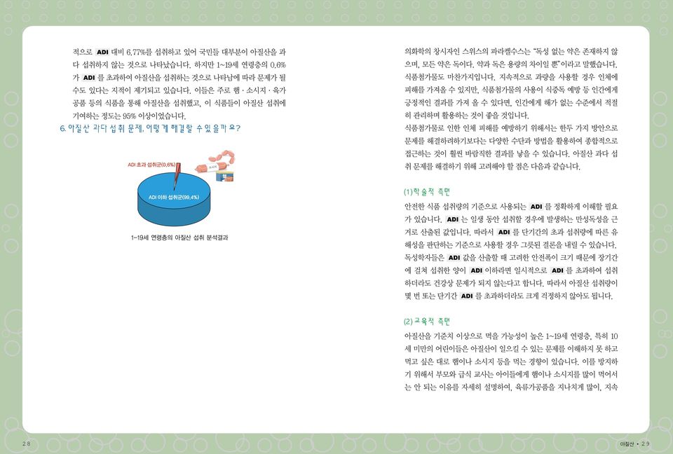 지속적으로 과량을 사용할 경우 인체에 피해를 가져올 수 있지만, 식품첨가물의 사용이 식중독 예방 등 인간에게 긍정적인 결과를 가져 올 수 있다면, 인간에게 해가 없는 수준에서 적절 히 관리하며 활용하는 것이 좋을 것입니다.