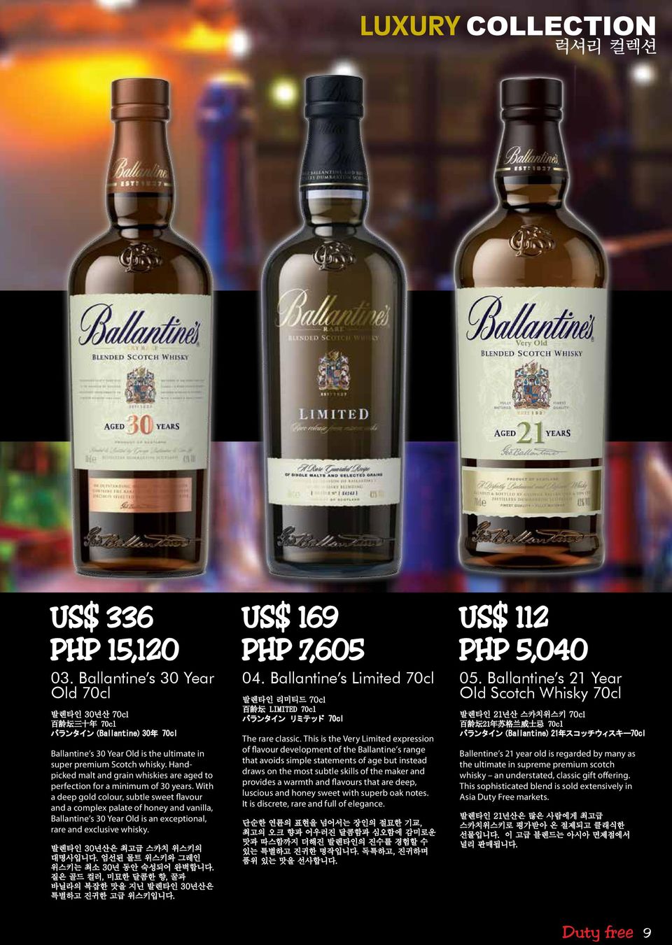 Handpicked malt and grain whiskies are aged to perfection for a minimum of 30 years.