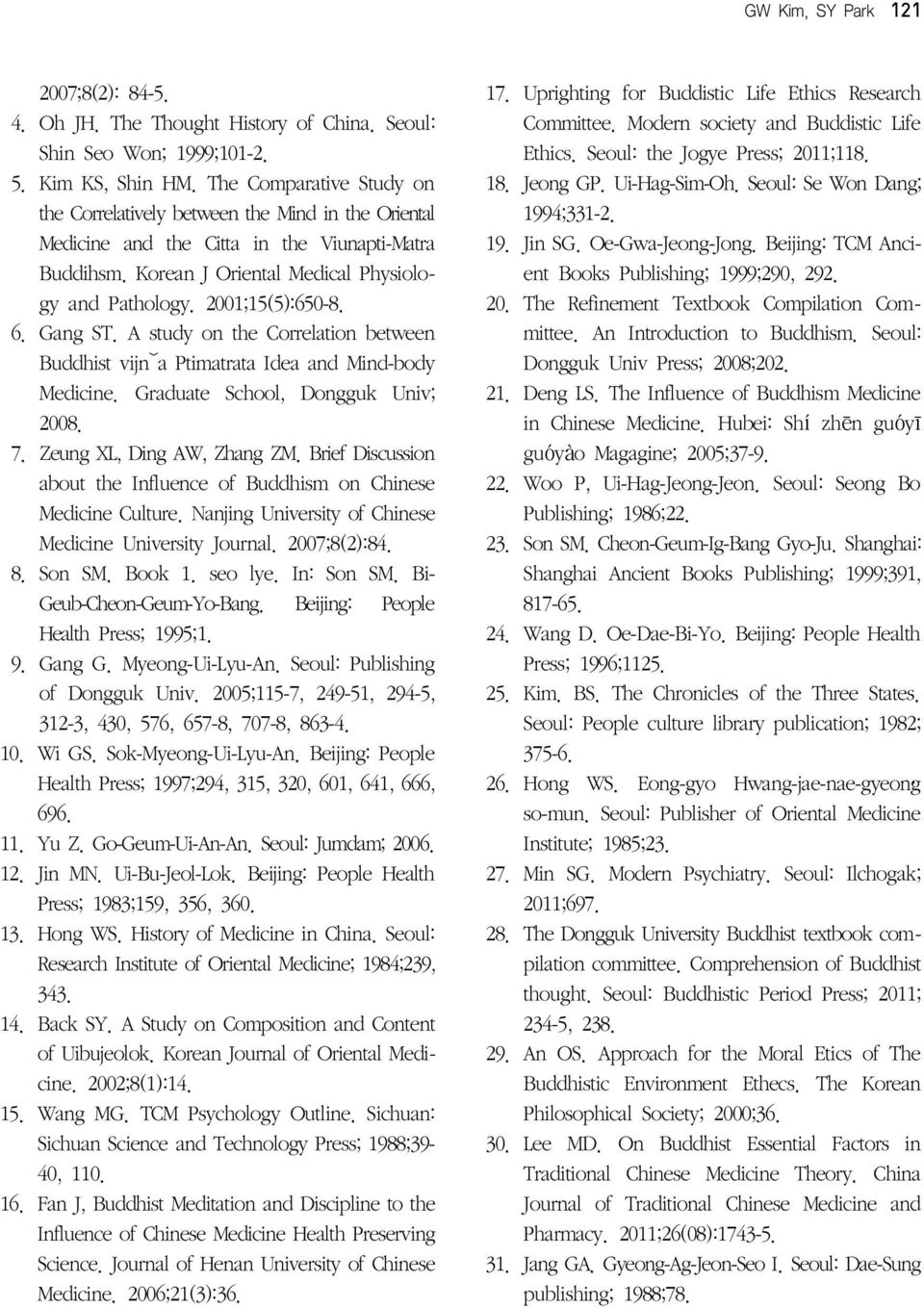 6. Gang ST. A study on the Correlation between Buddhist vijnˇa Ptimatrata Idea and Mind-body Medicine. Graduate School, Dongguk Univ; 2008. 7. Zeung XL, Ding AW, Zhang ZM.