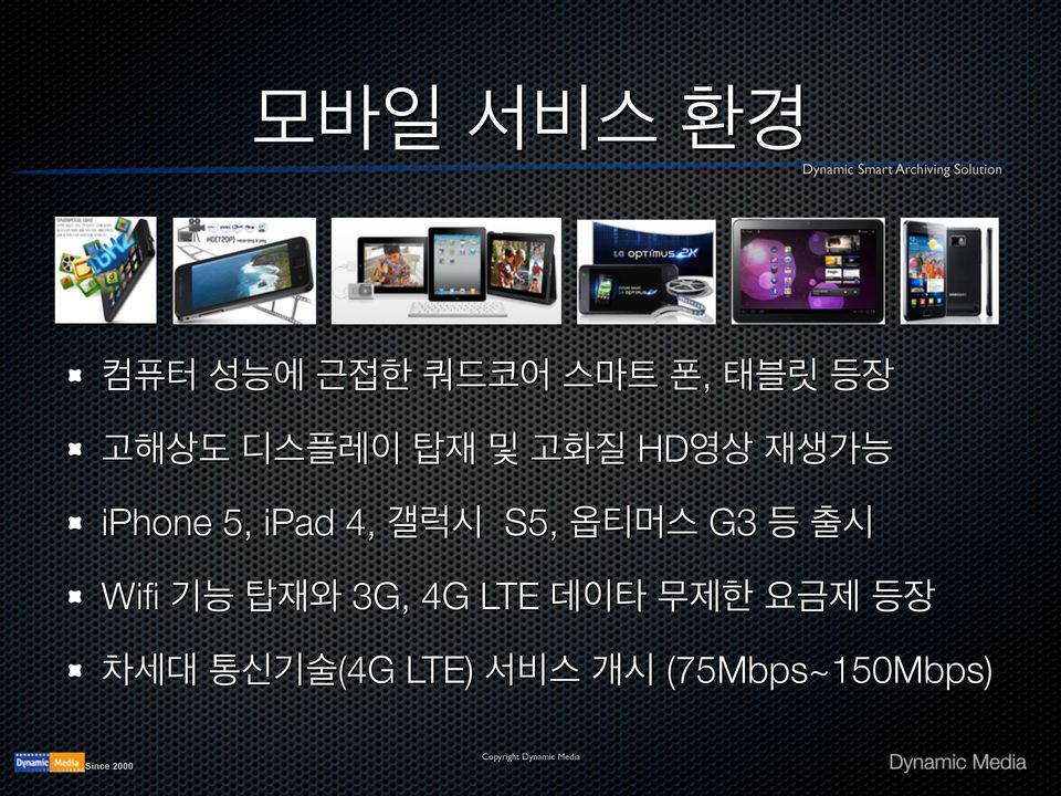 S5, 옵티머스 G3 등 출시 Wifi 기능 탑재와 3G, 4G LTE 데이타 무제한