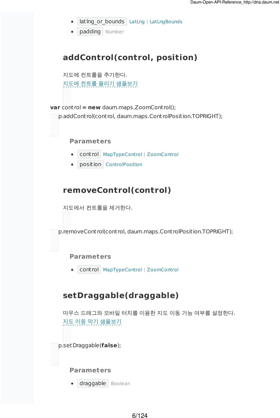 topright); cont rol MapTypeControl ZoomControl posit ion ControlPosition removecontrol(control) 지도에서 컨트롤을 제거한다. map.