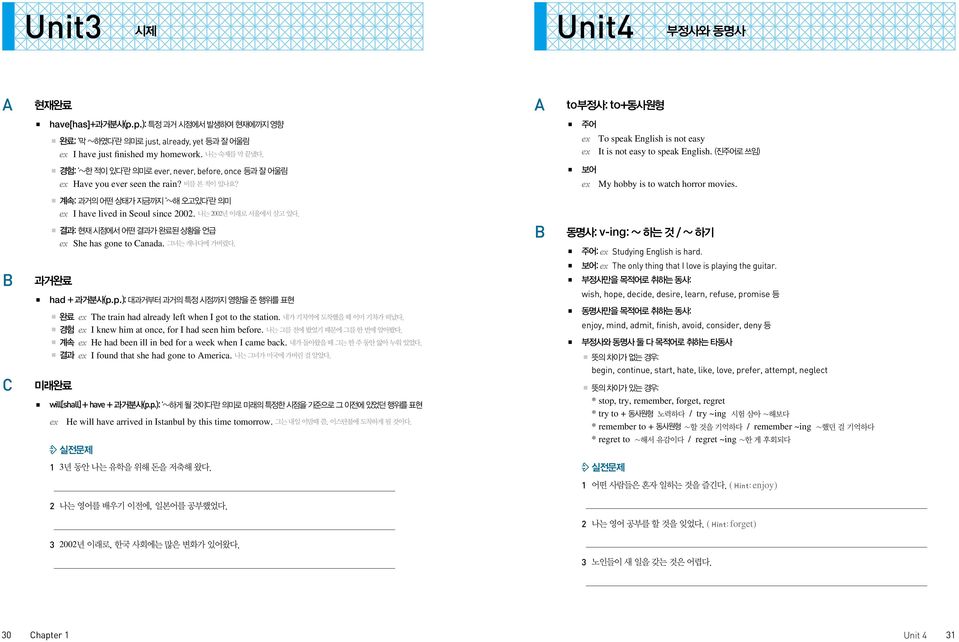 ex My hobby is to watch horror movies. 계속: 과거의 어떤 상태가 지금까지 ~해 오고있다 란 의미 ex I have lived in Seoul since 2002. 나는 2002년 이래로 서울에서 살고 있다. 결과: 현재 시점에서 어떤 결과가 완료된 상황을 언급 ex She has gone to Canada.