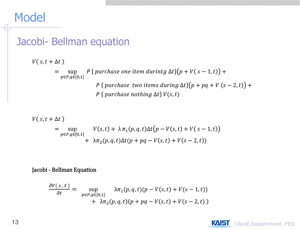 Jacobi Bellman Equation, sup,, λ,,