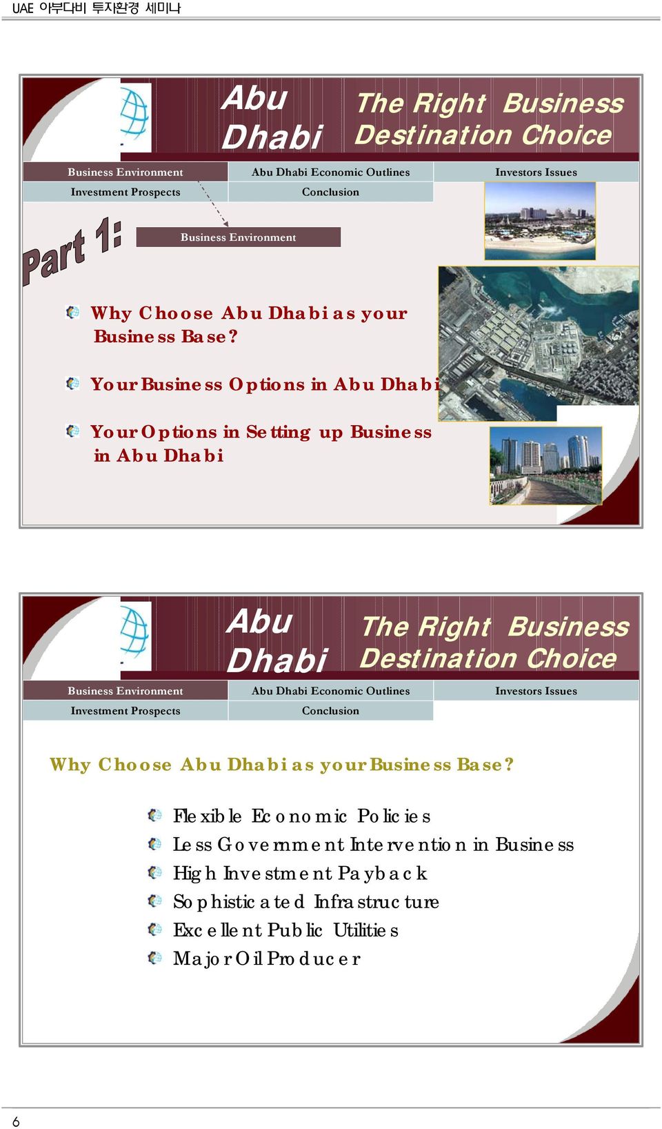Your Business Options in Abu Dhabi Your Options in Setting up Business in Abu Dhabi Business Environment Investment Prospects Abu Dhabi Abu Dhabi Economic Outlines