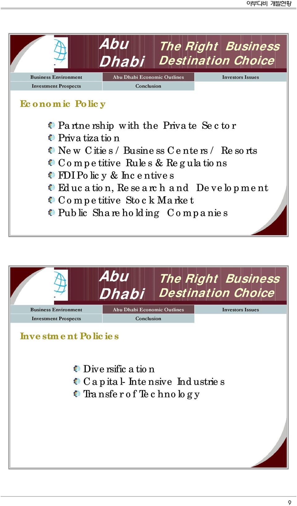 Incentives Education, Research and Development Competitive Stock Market Public Shareholding Companies Business Environment Abu Dhabi Economic Outlines Investors