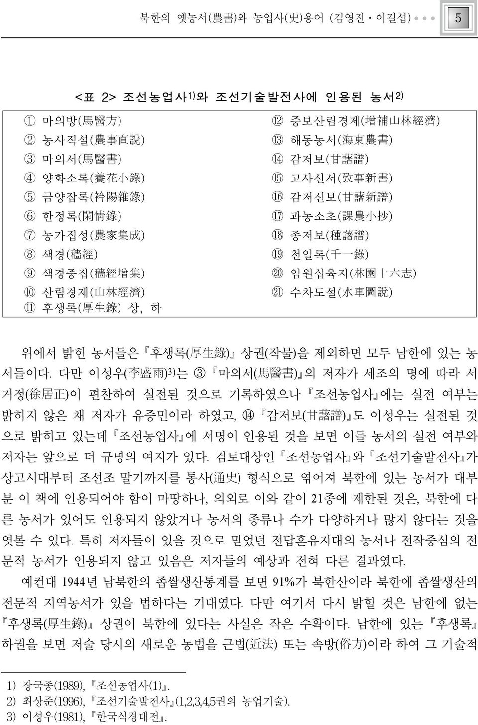 수차도설( 水 車 圖 說 ) 11 후생록( 厚 生 錄 ) 상, 하 위에서 밝힌 농서들은 후생록( 厚 生 錄 ) 상권(작물)을 제외하면 모두 남한에 있는 농 서들이다.