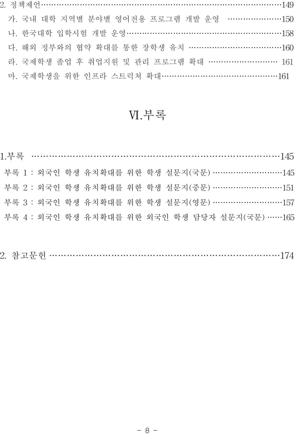 국제학생을 위한 인프라 스트럭쳐 확대 161 Ⅵ.부록 1.