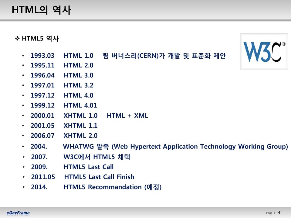 1 2006.07 XHTML 2.0 2004. WHATWG 발족 (Web Hypertext Application Technology Working Group) 2007.