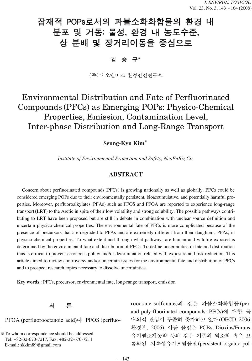 Distribution and Long-Range Transport Seung-Kyu Kim Institute of Environmental Protection and Safety, NeoEnBiz o.