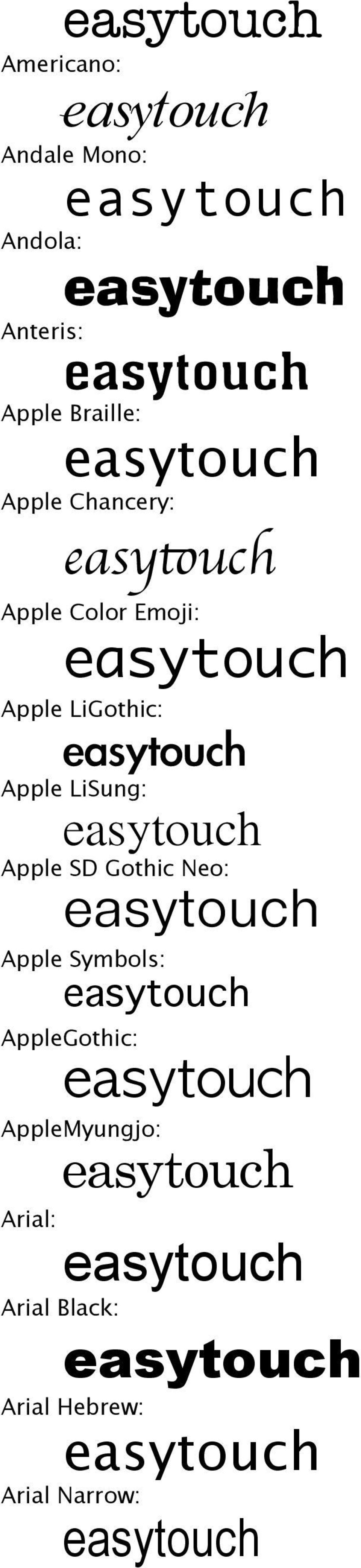 LiSung: Apple SD Gothic Neo: Apple Symbols: AppleGothic: