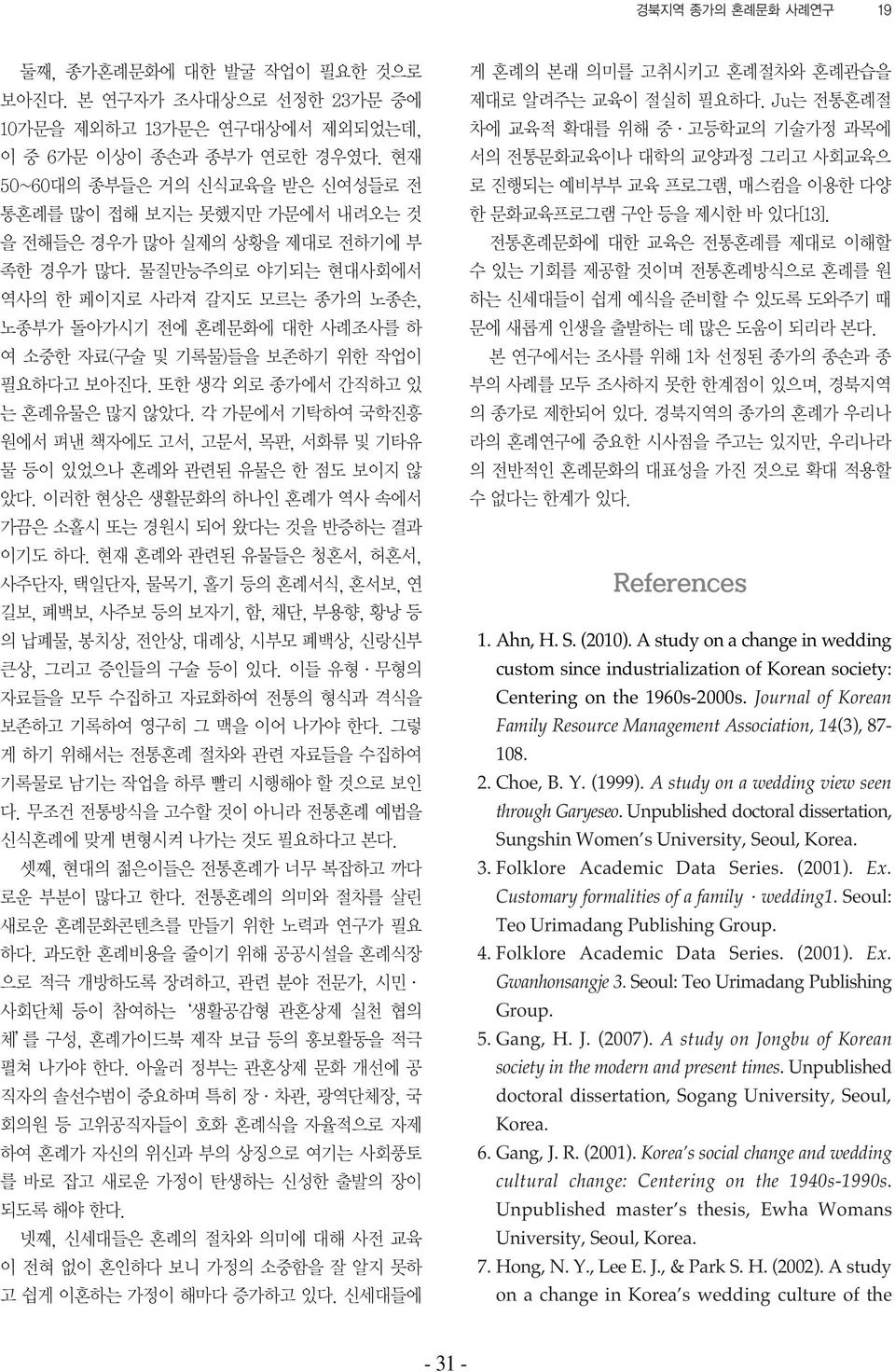 Customary formalities of a family 1. Seoul: Teo Urimadang Publishing Group. 4. Folklore Academic Data Series. (2001). Ex. Gwanhonsangje 3. Seoul: Teo Urimadang Publishing Group. 5. Gang, H. J. (2007).