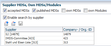 필터 공급업체 MDSs (Filters Supplier MDSs) 공급업체데이터검색시선택리스트의데이터를이용해서제한할수있습니다. 승인 MDSs 귀사에서승인한데이터를검색합니다. 공개 MDSs 공개된데이터를검색합니다. 공급업체 공급업체리스트의검색결과를제한합니다. 공개된재료검색시자동으로 IMDS Committee 의 3 개회사가리스트업됩니다.