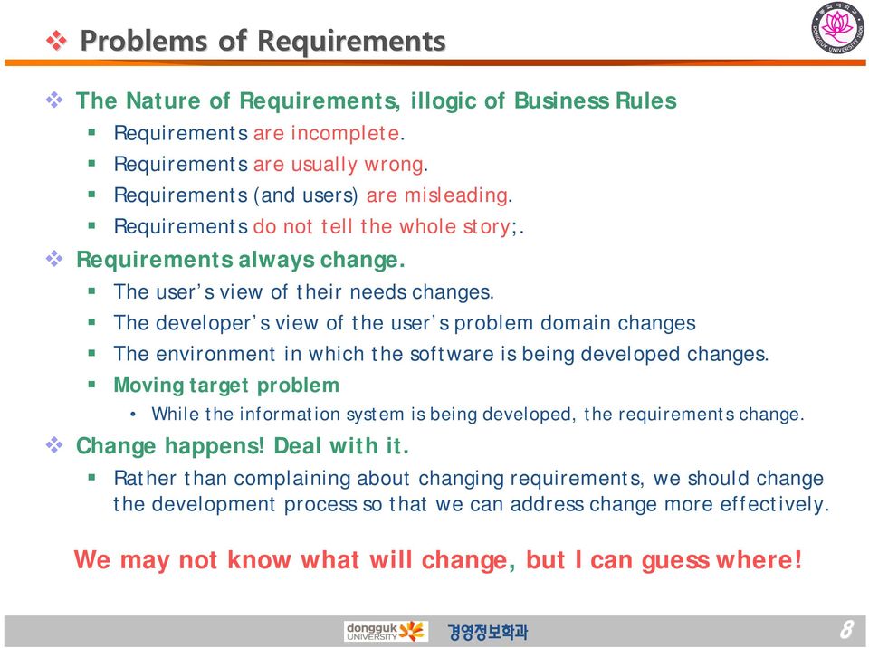 The developer s view of the user s problem domain changes The environment in which the software is being developed changes.