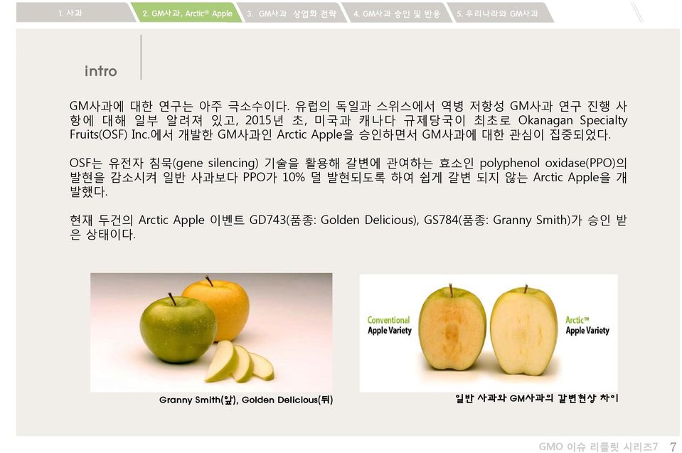 에서 개발한 GM사과인 Arctic Apple을 승인하면서 GM사과에 대한 관심이 집중되었다.
