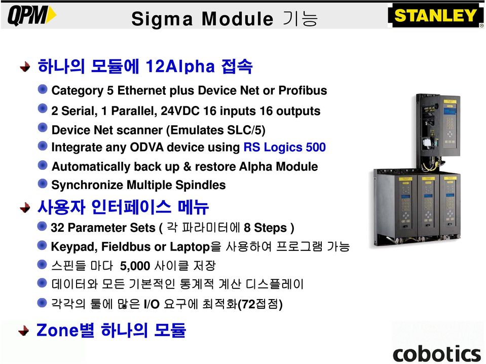 back up & restore Alpha Module Synchronize Multiple l Spindles 사용자 인터페이스 메뉴 32 Parameter Sets ( 각 파라미터에 8Steps)