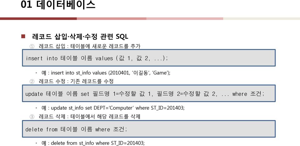 필드명 1=수정할 값 1, 필드명 2=수정할 값 2,.